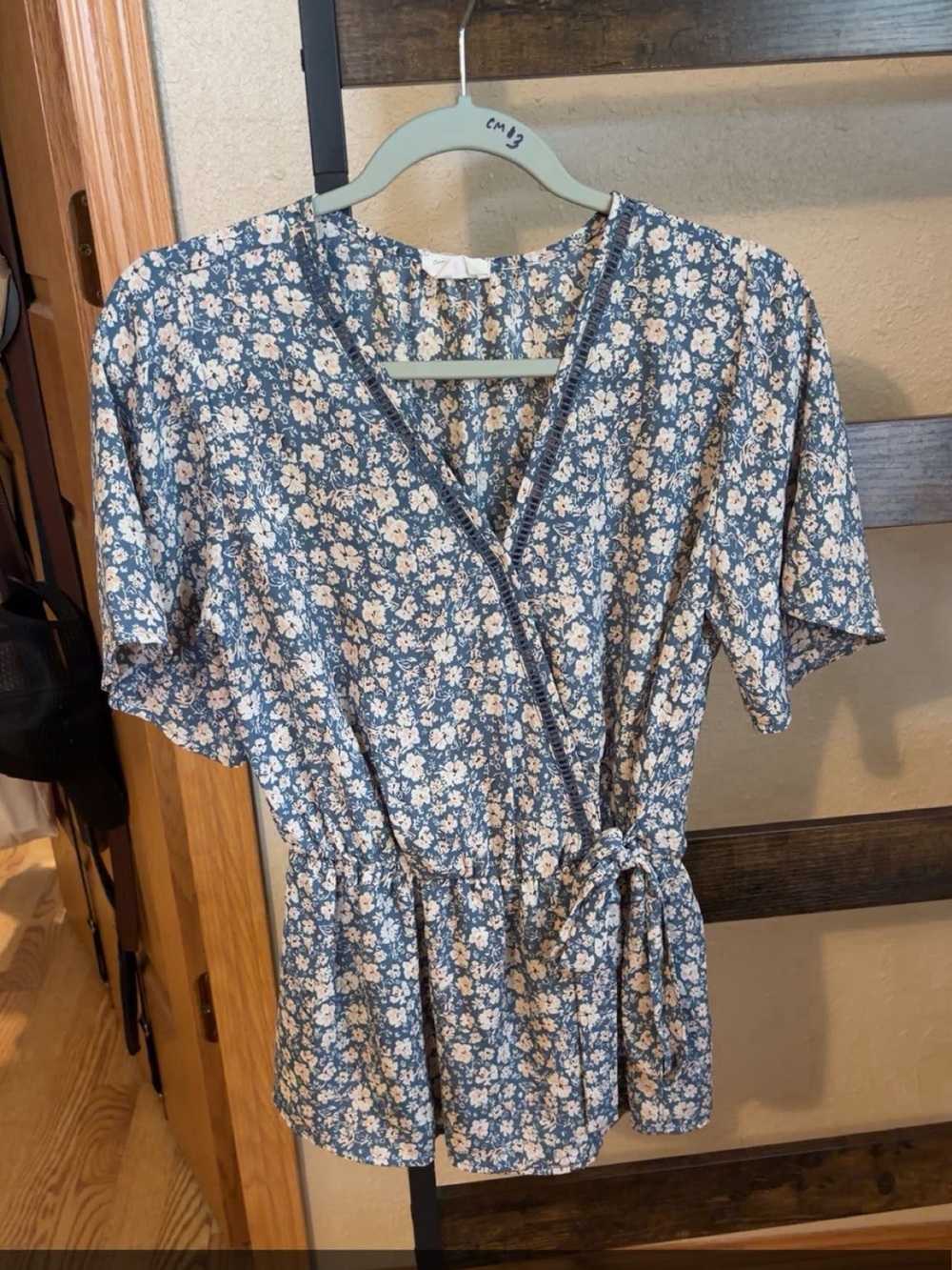 Sienna Sky Blue Floral Wrap Peplum Blouse